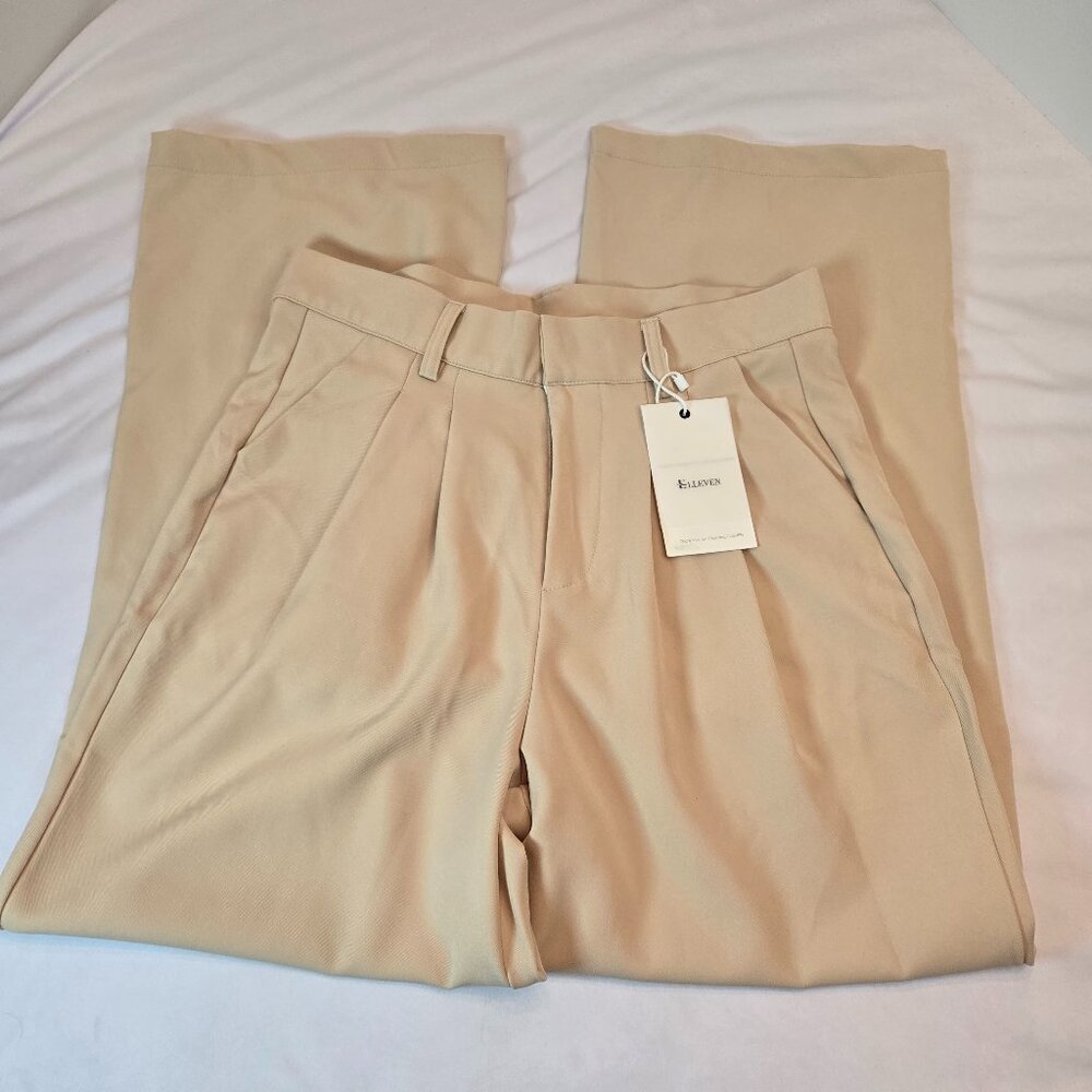 ELLEVEN Women's Wide Leg Dress/Work Pants/High Waisted  Sz: L Tan